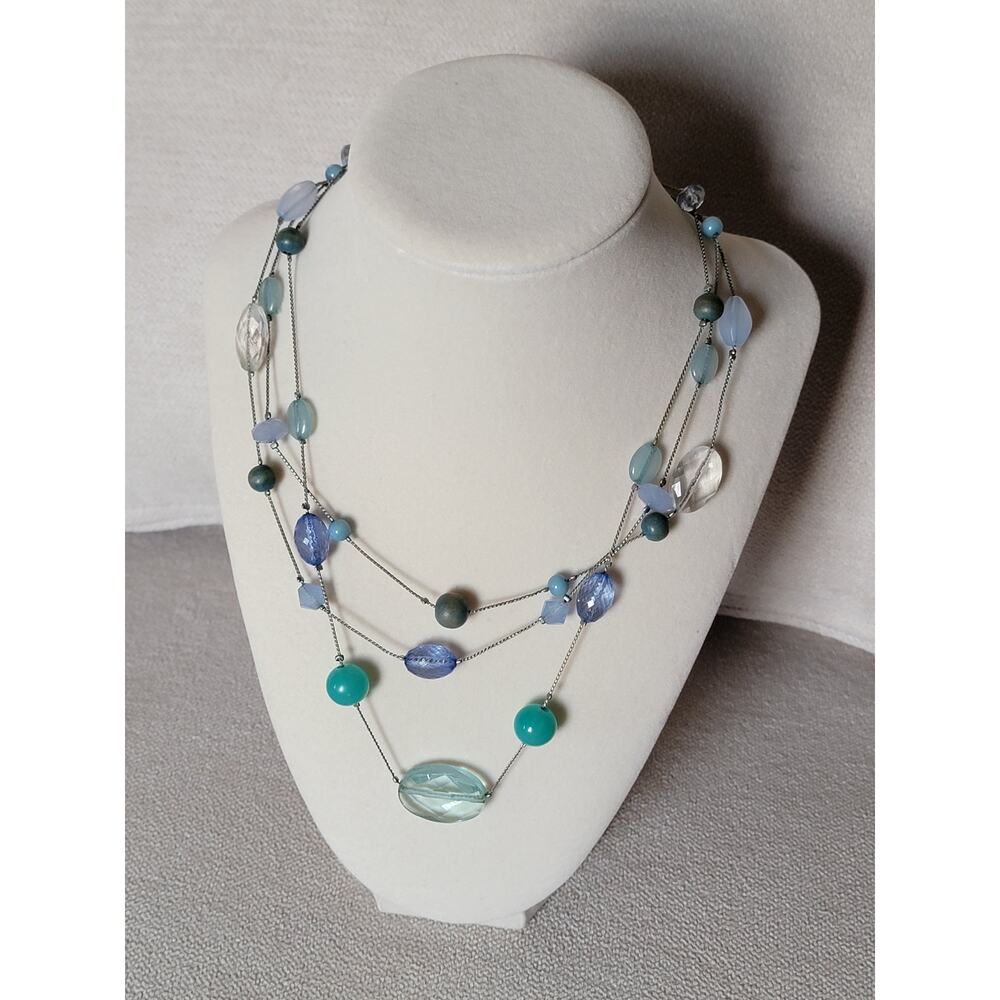 Layered Blue & Green Beaded Statement Necklace